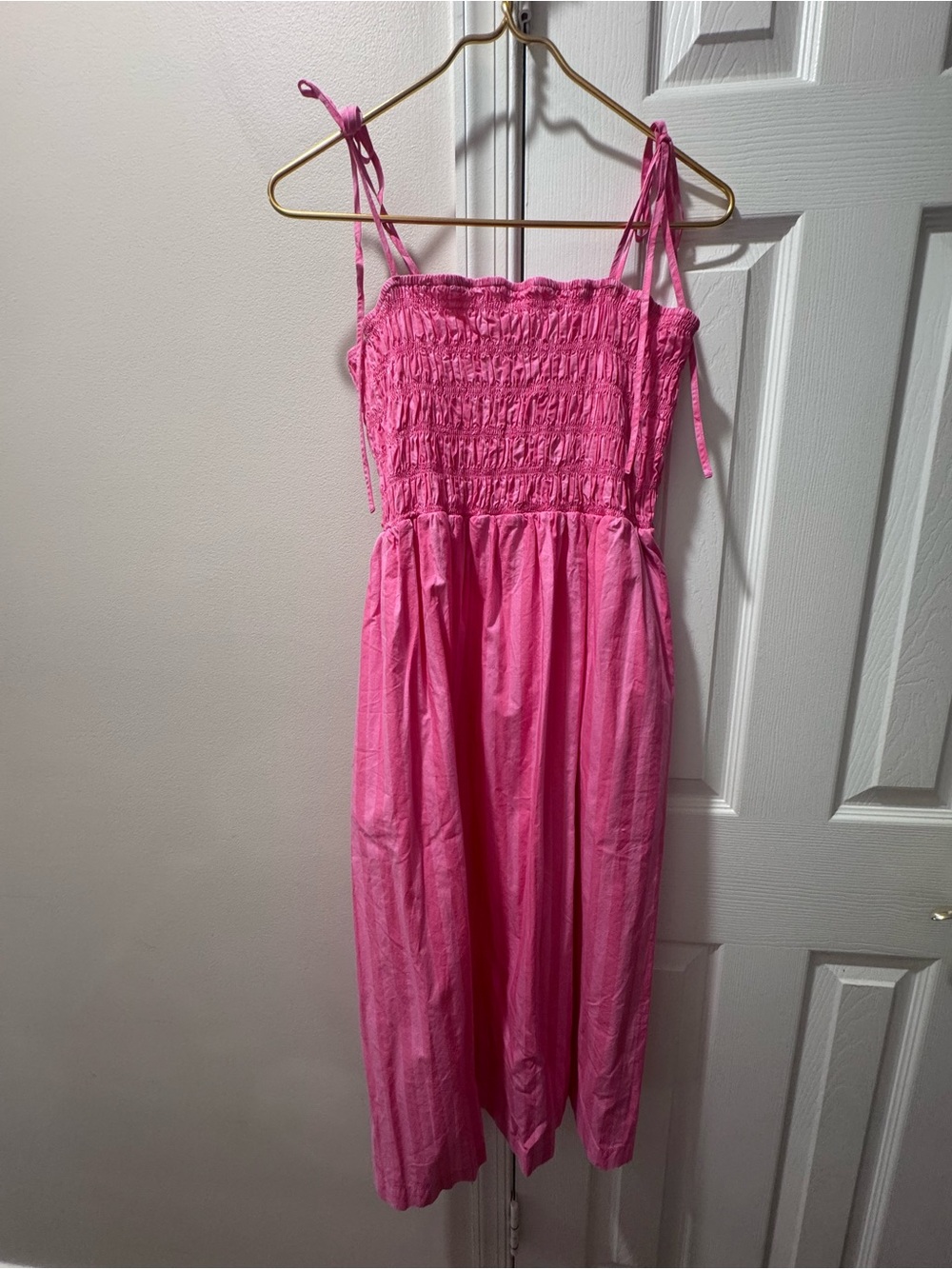 A New Day Pink Smocked Tie Strap Midi Dress Medium